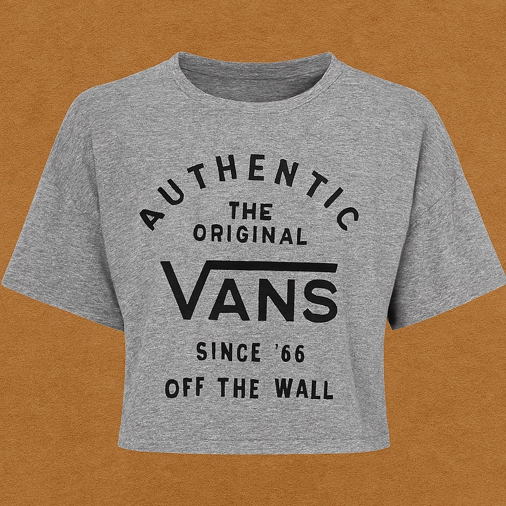 Vans "Off the Wall" Cropped Tee - Size M - Gray - Good Used Condition